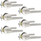 Asidrama 6 Pack Passage Brushed Nickel Door Handles, Door Lever with Door Knobs Indoor for Bedroom or Bathroom, Heavy Duty Door Handles Interior with Locks for Left Right Sided Doors