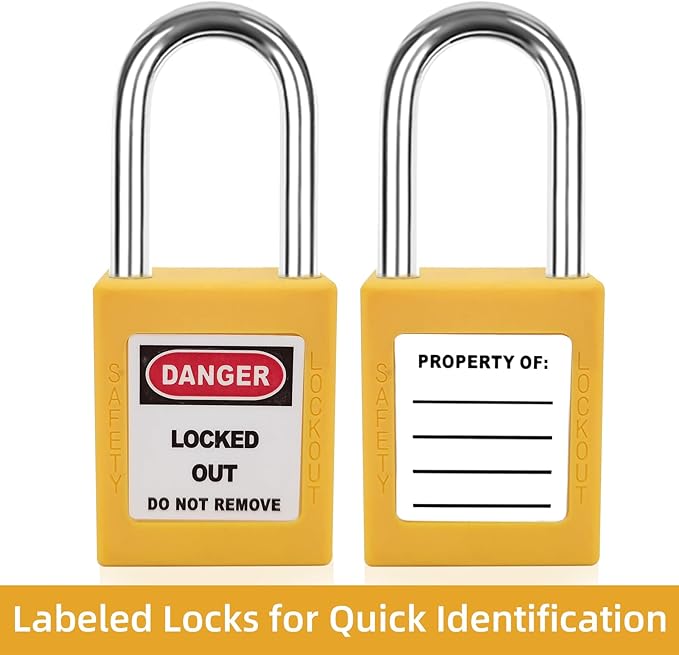 Lockout Tagout Lock Set-10pcs Keyed Different Yellow, 2 Keys, OSHA Compliant Safety Padlocks for Electrical Lockout Tag Out Kit