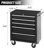 5-Drawer Rolling Tool Chest w/Drawers & Lock, Tool Storage Cabinet with Lockable Wheels, Top Cushion & Drawer Liners, Tool Organizer Box for Garage, Warehouse & Repair Sho