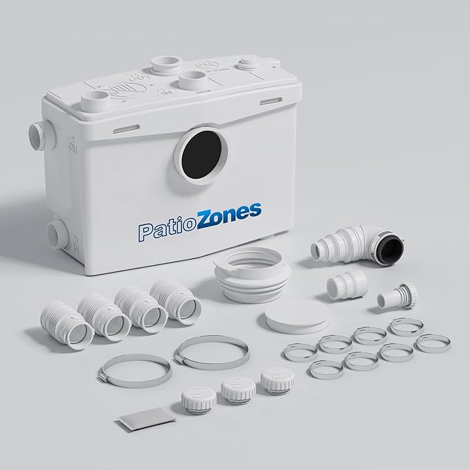 800W Macerator Pump, Up to 36 ft, High Efficiency Sewerage Pump with 2 Outlets/4 Inlets for Macerating Toilet,Sink, Shower, Basement, High Power Copper Motor