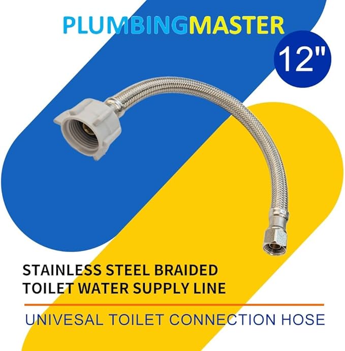 (10pcs 12 inch) PLUMBINGMASTER Toilet Water Supply Line,3/8" Comp x 7/8" BC Braided Stainless Steel Toilet Supply Line,Toilet Connector Hose with Anti-Leaking Brass Nut
