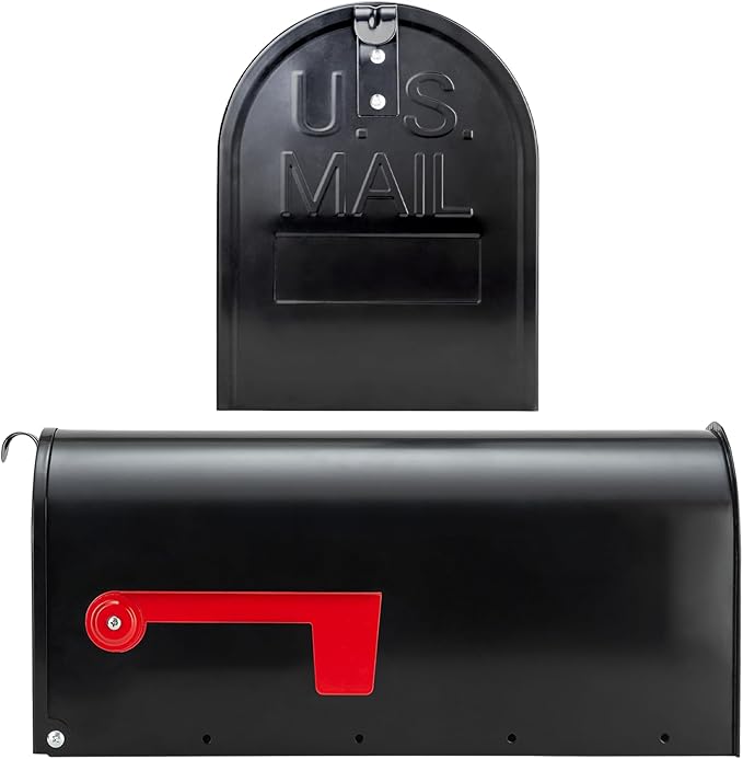 Mailboxes for Outside, Galvanized Steel Medium Black Metal Mailbox, 20 x 8.7 x 6.7 Inches