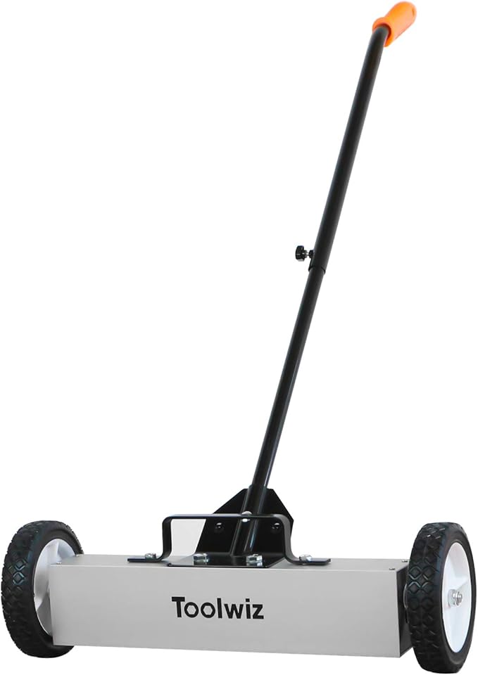 Toolwiz 18 Inches 26 Lbs Magnetic Sweeper Magnetic Pickup Tool with Wheels Telescoping Tool Holder with Quick Release Latch and Extension Handle Heavy Duty Metal Pick Up