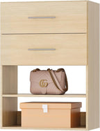 ROOMTEC 19.5" 2 Drawer Short Tower Closet Unit, Modular Closet System with Drawers and Shelf, Wardrobe Organizer for Bedroom or Walk-in Closet, Wall Mounted, Customizable Clothes Storage Unit, Wood