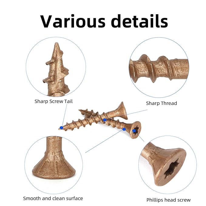 Deck Screws #8 x 1-1/4’’, T25 Star Torx Drive Flat Head Wood Screws, Brown, 5lb