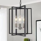 Modern Farmhouse Chandelier for Dining Room, 3 Light Black and Nickel Entryway Light Fixture Adjustable Pendant Lights Kitchen Island Rustic Hanging Chandelier for Foyer Living Room Hallway Bedroom