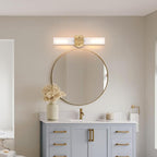 Gold Knurled Texture Wall Sconce Frosted Glass Shade Modern Bathroom Vanity Light Fixtures 2-Lights Mid Century Wall Light for Mirror Living Room Hallway E26 T10 Bulbs(Excluded)