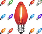 12Pack C7 Replacement Bulbs, Multicolor LED Christmas Light Bulbs for Outdoor String Lights, Patio Wedding Party Decor with E12 Candelabra Base