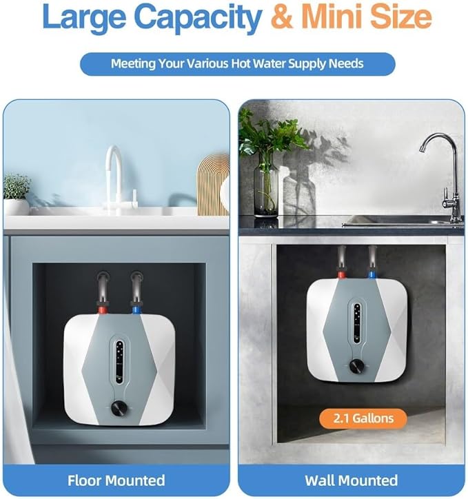 1500W 10L 110V US Plug Compact Size Instant Electric Tank Home Hot Water Heater Kitchens Hair Salons IPX4 Mini Instant Tankless Shower for Kitchen Bathroom 3 GallonNQY2 (10L)