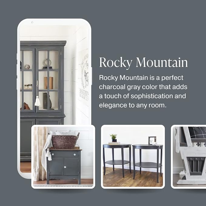 Country Chic All-in-One Chalk Paint for Furniture, Cabinets, Home Decor, Eco-Friendly, Matte Finish, Built-In Primer & Top Coat for Wood, Metal - Rocky Mountain (Charcoal Grey) - Quart 32 oz (950 ml)