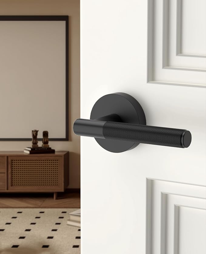 Asidrama 6 Pack Passage Door Handles, Door Lever with Door Knobs Indoor for Bedroom or Bathroom, Heavy Duty Black Door Handles Interior with Locks for Left Right Sided Doors