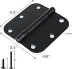 12 Pack Anti Squeak Matte Black Door Hinges 3.5 Inch 5/8" Radius Round Ball Bearing Interior 3-1/2"Flat Bifold Standard Bedroom Indoor for Doors 3 ½" Hardware Essentials House Home Decor Accessories