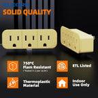 ELEGRP 2 to 3 Prong Grounded Triple Outlet Extender, 2-Prong to 3-Prong Adapter Converters for Wall Outlets, Portable Polarized Wall Plug Splitter with 3 AC Outlets, ETL Listed, 3 Packs, Ivory