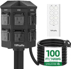 Outdoor Remote Control Power Strip, 100FT Extension Cord Waterproof, Independent Control Outlets, 6 Grounded Outlets for Outdoor Decorations, 14 AWG, 15A/1875W, ETL Listed (100 FT)