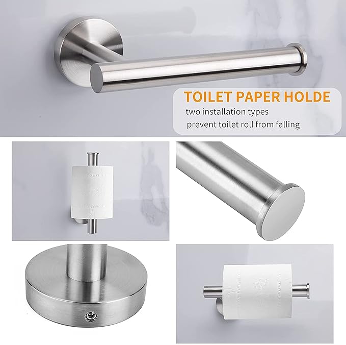 Cilee 8 Piece Brushed Nickel Bathroom Hardware Set, 24inch Bathroom Towel bar+Towel Ring+Toilet Paper Holder+ Robe Towel Hook, SUS304 Stainless Steel Bathroom Accessory Set