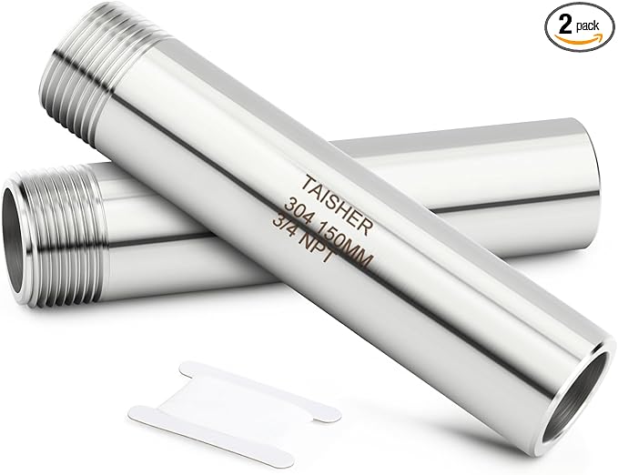 TAISHER 2PCS 304 Stainless Steel Pipe Fittings, 3/4" NPT Male Threaded, 6" Length Weld Nipple Cast Pipe