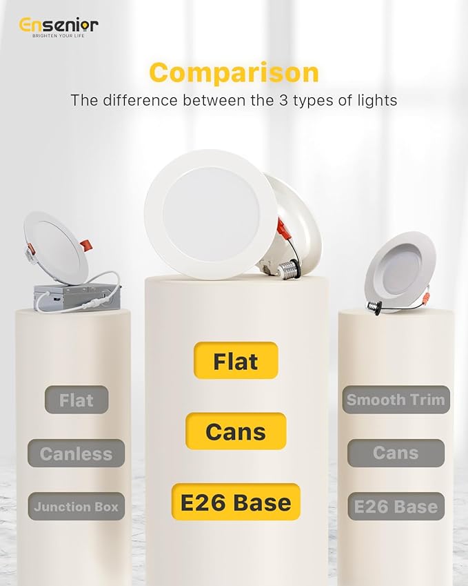Ensenior 4 Inch LED Can Lights 12 Pack, Dimmable Retrofit Led Recessed Lighting, 5CCT Adjustable Color Temperature (2700K-5000K), 7W=77W 700LM, IC & Damp Rated, FCC