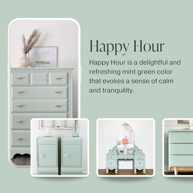 Country Chic All-in-One Chalk Paint for Furniture, Cabinets, Home Decor, Eco-Friendly, Matte Finish, Built-In Primer & Top Coat for Wood, Metal - Happy Hour (Mint Green) - 8 oz (237 ml)