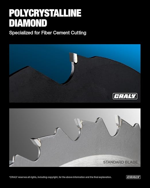 CRALY 12 Inch 8 Teeth Hardie Fiber Cement Circular Saw Blade, 1 Inch Arbor, Polycrystalline Diamond Tipped (PCD), Thin Kerf, Black Ice Coating, for Laminate Flooring(C1208FC)