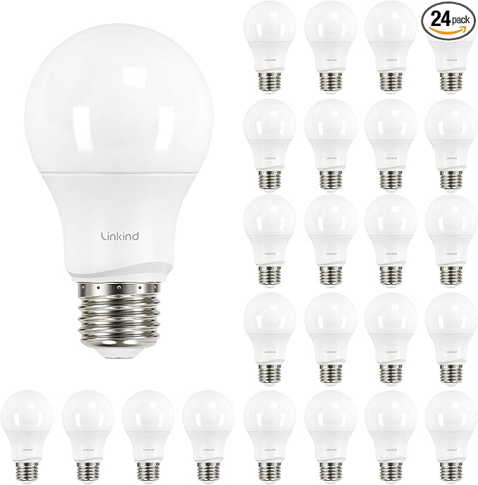 Linkind Dimmable A19 LED Light Bulbs, 60W Equivalent, E26 Base, 5000K Daylight, 9.5W 840 Lumens 120V, UL Listed FCC Certified, Pack of 24