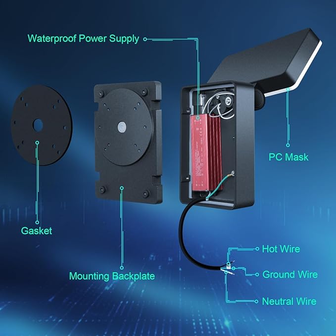 ledmo Modern LED Wall Light, 40W 3000LM 5000K Outdoor Wallpack with 360° Rotate and 180° Fold Head Sconce Exterior Flood Lights Switch Control IP65 Waterproof for Safety Wall Mount Lighting