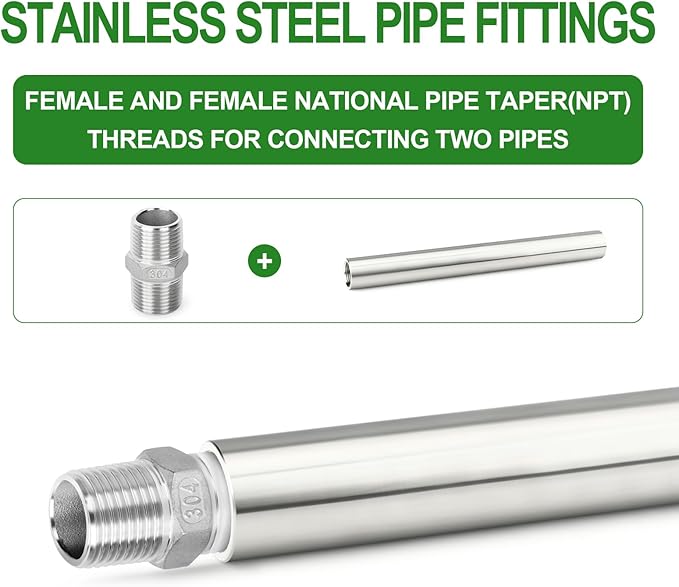 TAISHER 1PCS Stainless Steel Pipe Fittings, 1/2" NPT Female x 1/2" NPT Female Threaded, 16" Length Thickened Nipple Cast Pipe