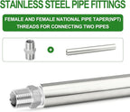 TAISHER 1PCS Stainless Steel Pipe Fittings, 1/2" NPT Female x 1/2" NPT Female Threaded, 16" Length Thickened Nipple Cast Pipe