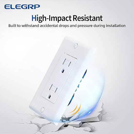 ELEGRP Decorator Wall Receptacle Outlet, Tamper Resistant 15 Amp Standard Electrical Wall Outlet, Residential Grade, Self-grounding, 125V, Wall Plate Included, UL Listed, Glossy White, 10 Pack