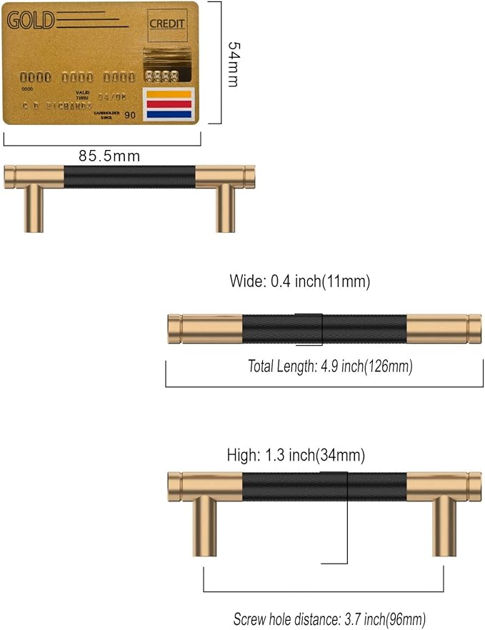 Amerdeco 10 Pack Champagne Bronze and Black Knurled Cabinet Pulls 3.75 Inch Hole Centre to Hole Centre Kitchen Cabinet Handles for Drawer Dresser, Cupboard and Wardrobe ZH0040