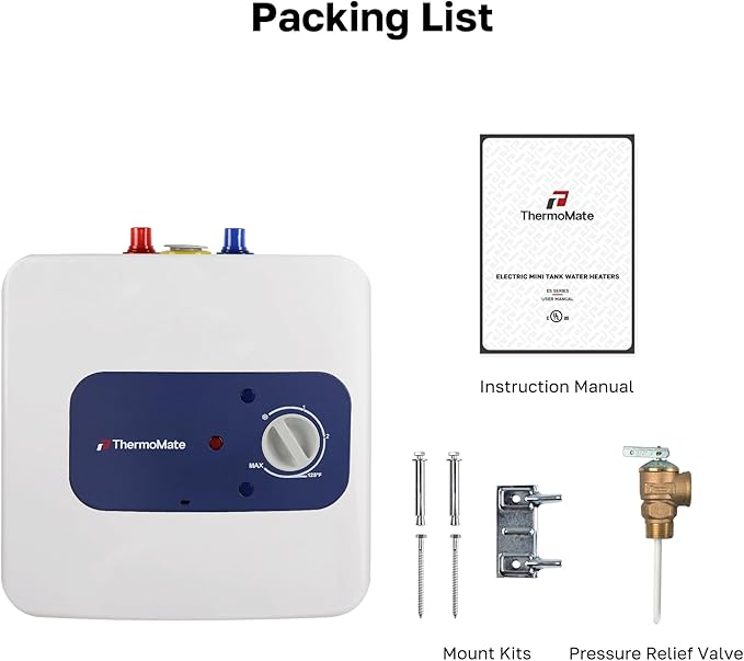 Electric Mini Tank Water Heater UL Listed, ThermoMate 2.5 Gallons Small Under Sink Water Heater for Point of Use Instant Hot Water 110V 120V, Wall or Floor Mounted, ES250