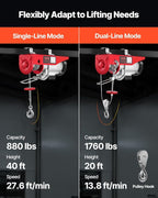 VEVOR Electric Hoist, 1760 lbs 120V Electric Winch with 328 ft Wireless Remote Control, 40 ft Single Cable Lifting Height, Single/Double Slings, Emergency Stop, Lift Hoist for Garage Warehouse Factory