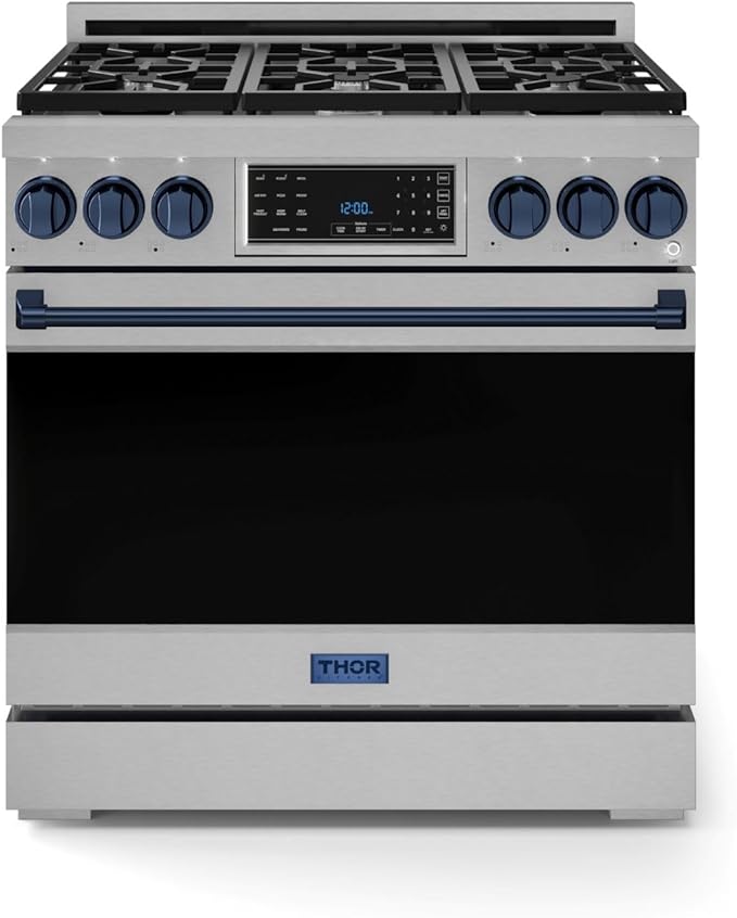 Gordon Ramsay by THOR Kitchen 36 Inch Professional Liquid Propane Range with Tilt Panel Touch Control in Stainless Steel/Navy Blue