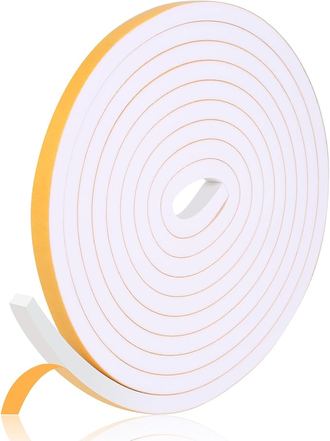 Weather Stripping Seal (1/2 Inch X 2/5 Inch) for Door Window, 13Feet High Density Foam Tape, Soundproofing, Insulation Strip, Door Sealers for Door Frame- White