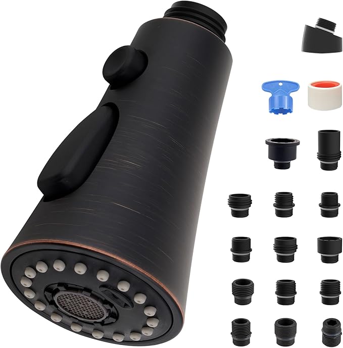 iFealClear Kitchen Faucet Head Replacement, 3 Modes Pull Down Faucet Spray Head Replacement Compatible with Moen Delta Kitchen Sink Faucet, 15 Adapters Available, Oil Rubbed Bronze