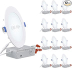 TORCHSTAR Basic Series 12-Pack 6 Inch Ultra-Thin LED Recessed Lighting with Junction Box, CRI90, Aluminum, 5000K Daylight, 5%-100% Dimmable Slim Recessed Downlight, 12W 1100LM, ETL and Energy Star