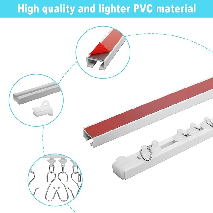 64Inch Adhesive Curtain Track, Self-Adhesive Ceiling Mount Wall Mount Track