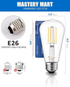 MASTERY MART 120 Pack Vintage LED Edison Bulbs, E26 Led Bulb 5.5W Equivalent to 60W, Dimmable, 4000K Cool White, High Brightness ST58 Antique LED Filament Bulbs, Clear Glass