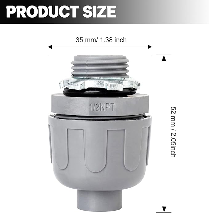 (60 Pack) 1/2 inch Liquid Tight Connector PVC Flexible Conduit Connector,Straight 180 Degree UL Listed Liquid Tight Connector, Non-Metallic Electrical Conduit Fittings