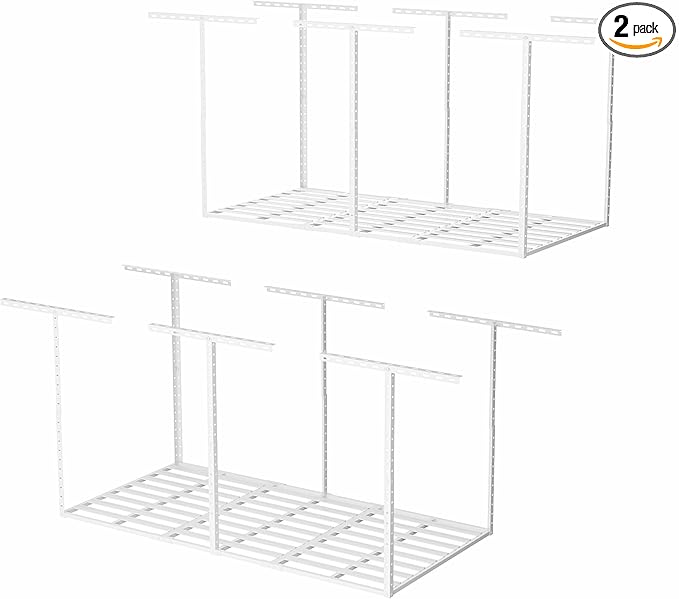 SunsGrove 3x6 Garage Storage Overhead Rack Organization, Adjustable Ceiling Mounted Storage Racks, 800LBS Weight Capacity, 22"-40" Ceiling Dropdown, 2 Pcs, White