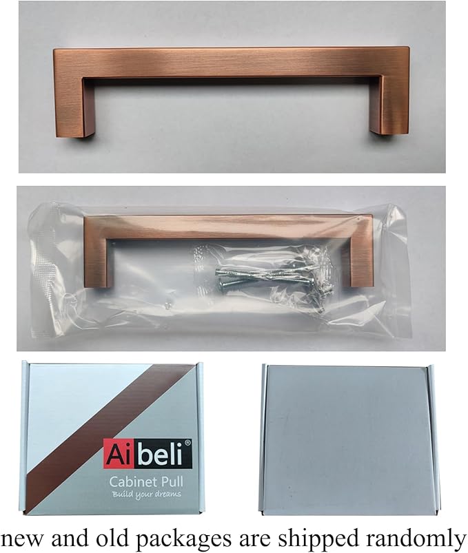 10 Pack Kitchen Cabinet Handles 3 3/4 Inch Hole Center Antique Copper Drawer Pulls Stainless Steel Square Cabinet Pulls Drawer Knobs Cupboard Handles