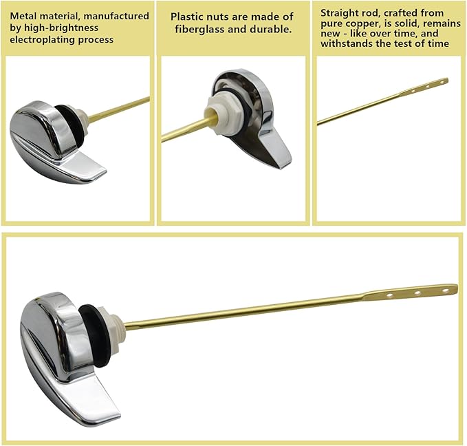 Toilet Flush Valve & WC Lever Replacement Parts,Side Mount Flush Handle Kit,9.8-Inch Solid Copper Rod with Chain,Compatible with 3-Inch One-Piece Toilets,TOTO THU Series Tank Repair Parts