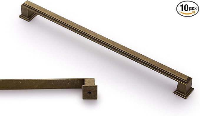 10 Pack 10 Inch(254mm) Hole Center Antique Brass Modern Cabinet Pulls Kitchen Cabinet Handles Kitchen Cabinet Hardware Timeless Drawer Pulls for Dresser Cupboard Wardrobe, A-Brass(10x10)