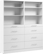 Bestar 71W x 16D Modular Closet Organizer System, Reach-in or Walk-in Closet with Shelves and Drawers, Slab Style, Florence Collection, White
