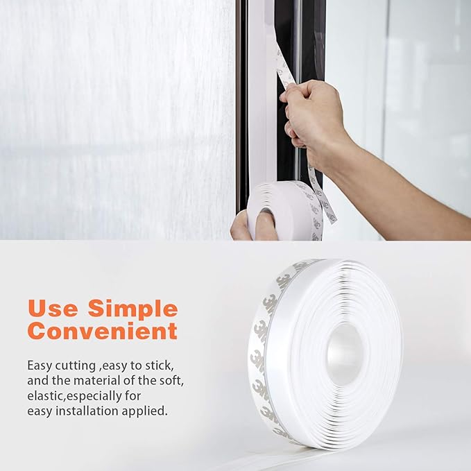 26 Feet Silicone Seal Strip, Weather Stripping Seal Tape for Door, Window & Shower Glass Gaps (White, 45MM)