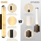 Alabaster Wall Sconces Set of Two, 15in Black Alabaster Sconce, Modern Spanish Natural Marble Sconces Lights, Rectangle Sconces for Bathroom Vanity Bedroom Living Room Staircases Hallway