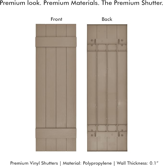 Board & Batten Vinyl Shutters (1 Pair) | 14.5"x43" (4-Board) - Coastal Sand Dune | Exterior Window Shutters | Includes Mounting Hardware | Simple Installation | Made in USA