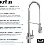 KRAUS Britt Touchless Sensor Commercial Single Handle Pull Down Kitchen Faucet in Spot Free Stainless Steel, KSF-1691SFS
