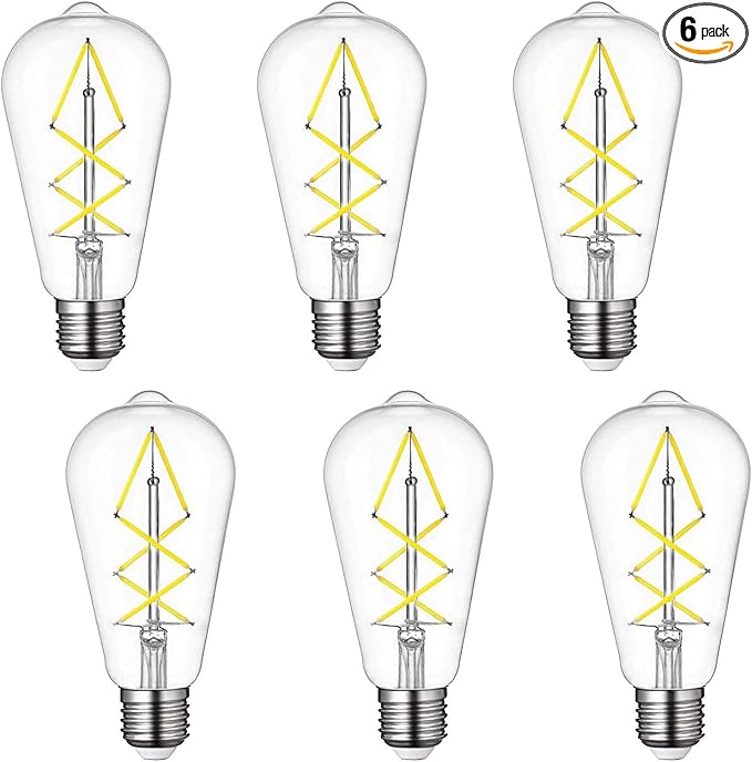 OMED Fishbone Filament LED Edison Bulbs, ST64 E26 Dimmable Vintage Light Bulbs, 60 Watt Equivalent, 4000K Daylight White Teardrop Light Bulbs for Dining Room and Island Kitchen, 600 Lumen, 6 Pack