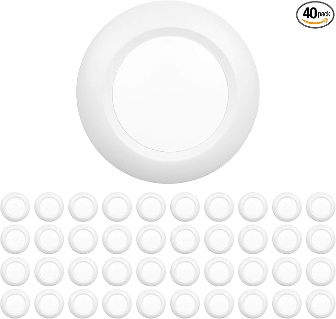 40 Packs 6 Inch LED Low Profile Recessed & Surface Mount Disk Light, Round, 15W, >900 Lumens, 5000K Daylight White, CRI80, Driverless Design, Dimmable, ETL Listed, White