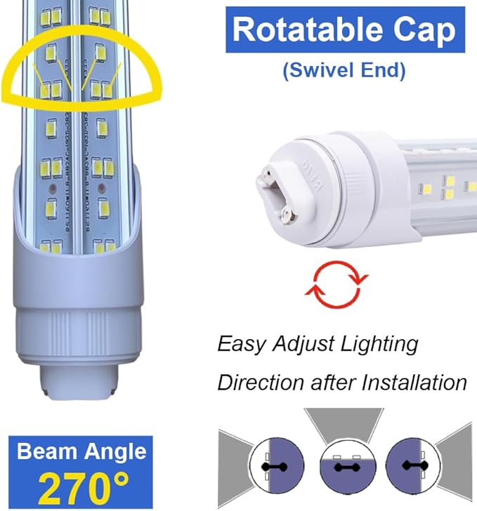 8Ft LED Ballast Bypass Bulbs 2 Pin,T8 LED Bulbs 8 Foot R17D Rotatable F96T12 HO LED Replacement Tube,144W T10 T12 8' Shop Lights,Double End Power 96", 18000LM Cold White 6500K,Clear Cover